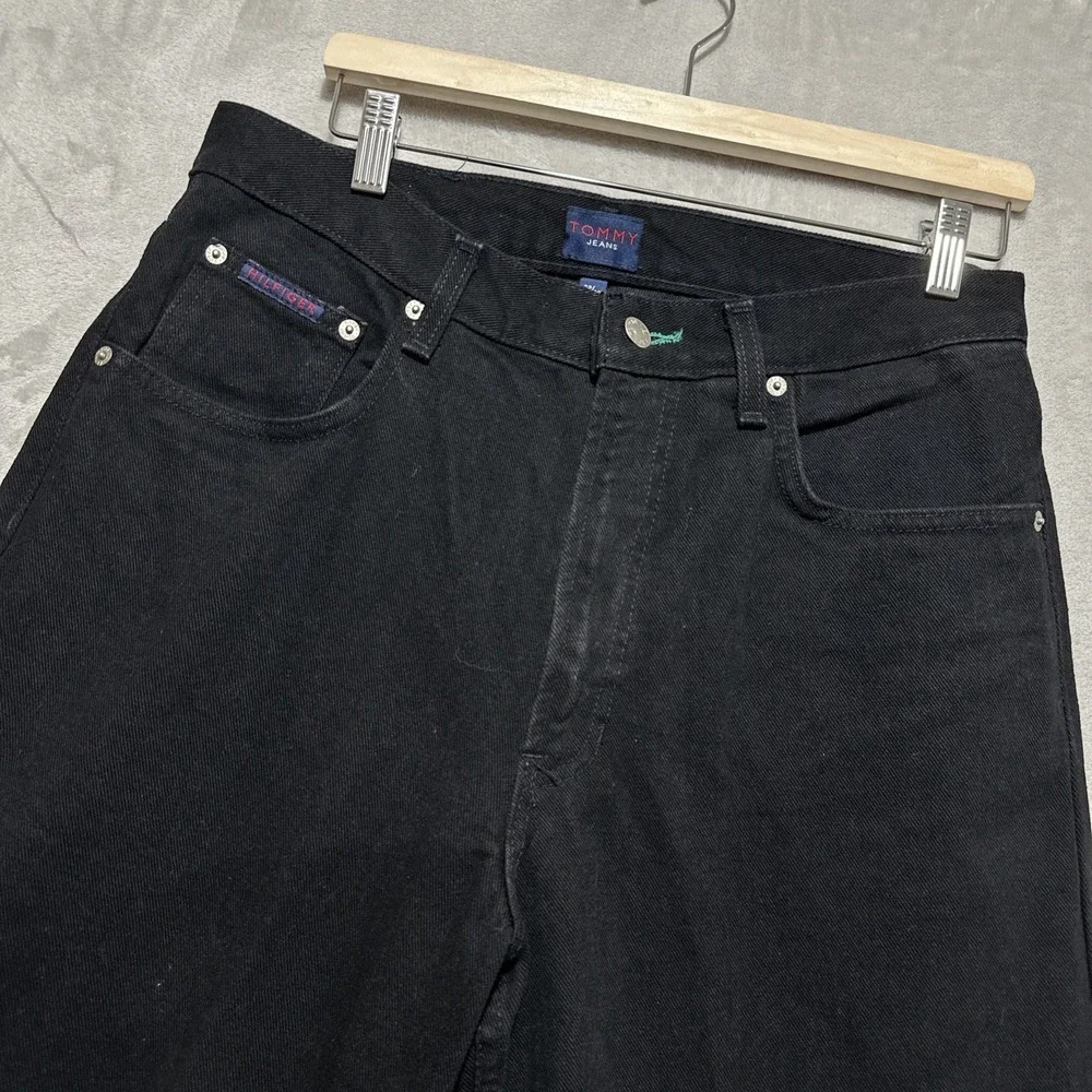 Vintage Tommy Hilfiger Freedom Black Denim Jeans Men's 32X32 Tapered Baggy 90's